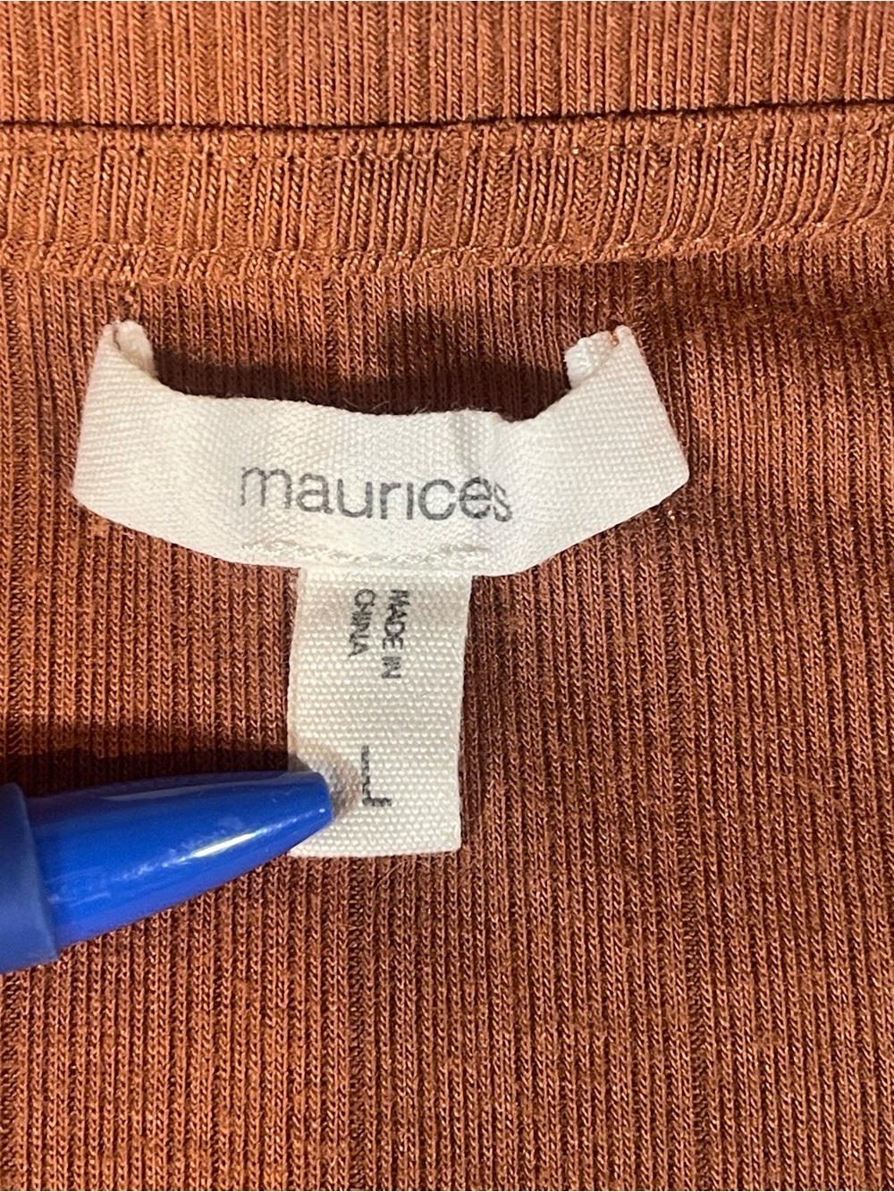Maurices Rust Long-Sleeve Ribbed Collared Shirt with Snaps Women’s Large - Picture 3 of 11